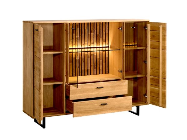 Dubová komoda s vitrínou včetně osvětlení TRAMONTO typ 46