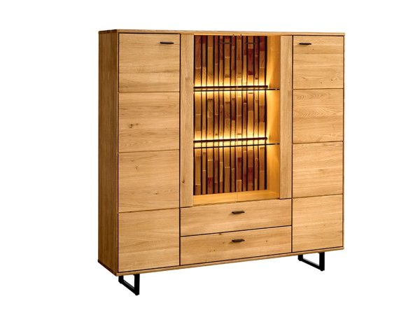 Dubová komoda s vitrínou včetně osvětlení TRAMONTO typ 47