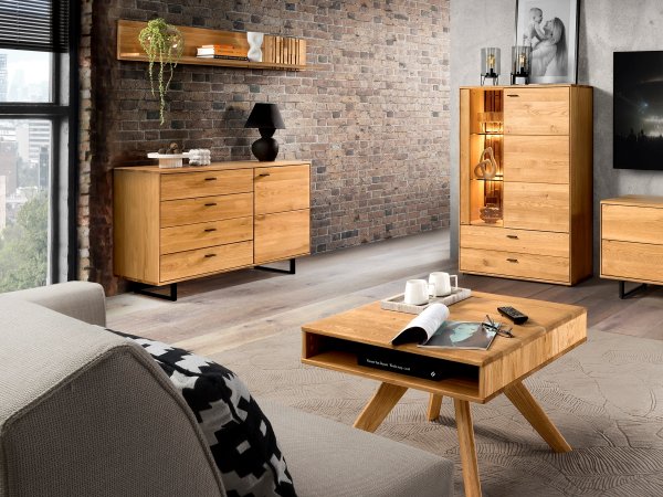 Dubová komoda s vitrínou včetně osvětlení TRAMONTO typ 45