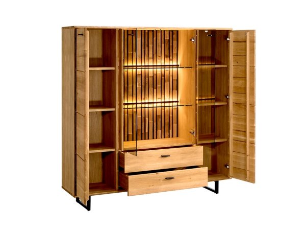 Dubová komoda s vitrínou včetně osvětlení TRAMONTO typ 47