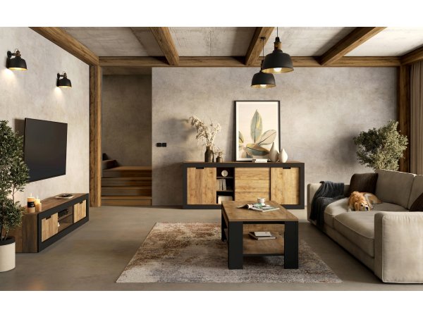 Nábytek do obývacího pokoje TUDOR dub Samdal/černý mat