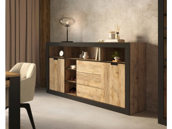 Komoda do jídelny a obývacího pokoje (typ 43) TUDOR dub Samdal/černý mat