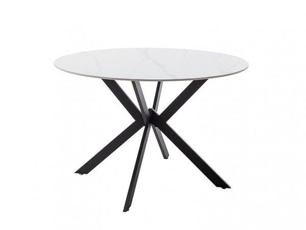 Jídelní stůl UBATE bílý mramor, podnož černá matná (Ø120 cm)