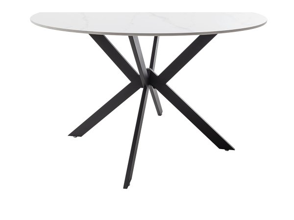 Jídelní stůl UBATE bílý mramor, podnož černá matná (Ø120 cm)