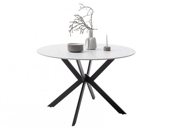 Jídelní stůl UBATE bílý mramor, podnož černá matná (Ø120 cm)
