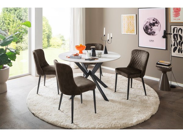 Jídelní stůl UBATE bílý mramor, podnož černá matná (Ø120 cm)