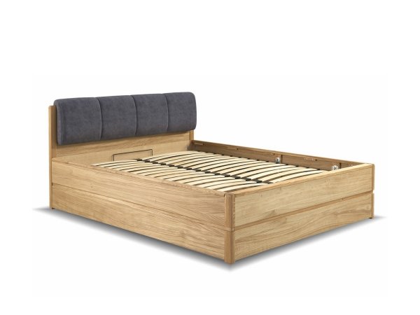 Postel s úložným prostorem včetně roštu 140x200 ATLANTA typ 14 dub přírodní, látka D'ORO 5110 Grafit