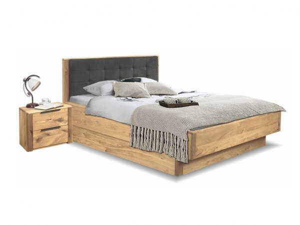 Dubová postel DENVER dub přírodní, látka Kingstone 99 tmavá