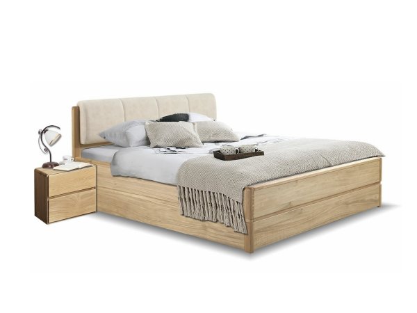 Postel s úložným prostorem včetně roštu 140x200 ATLANTA typ 14 dub přírodní, látka D'ORO 5114 Ecru