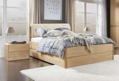 ATLANTA postel s úložným prostorem včetně roštu 140x200 typ 14 dub přírodní, látka D'ORO 5114 Ecru