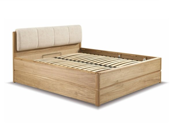 Postel s úložným prostorem včetně roštu 140x200 ATLANTA typ 14 dub přírodní, látka D'ORO 5114 Ecru
