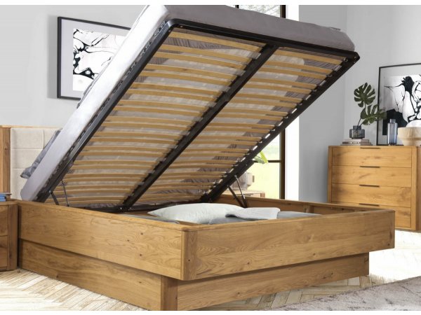 Dubová postel DENVER dub přírodní, látka D´ORO 5114 Ecru