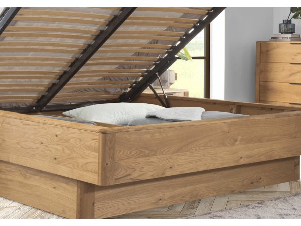 Dubová postel DENVER dub přírodní, látka D´ORO 5114 Ecru