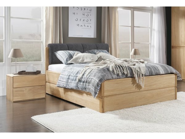 Postel s úložným prostorem včetně roštu 90x200 ATLANTA typ 90 dub přírodní, látka D'ORO 5110 Grafit