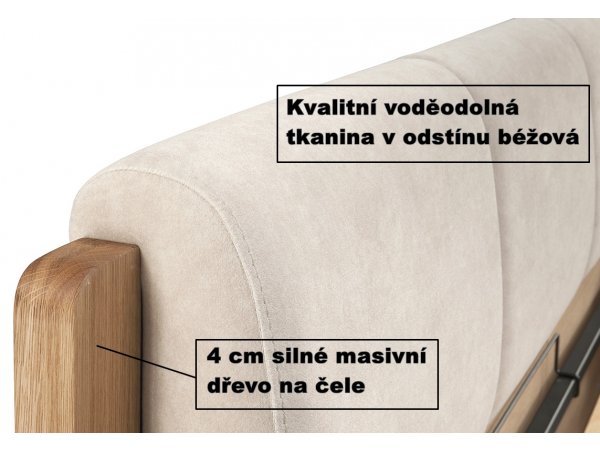 Postel s úložným prostorem včetně roštu 160x200 ATLANTA typ 16 dub přírodní, látka D'ORO 5114 Ecru