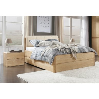 Postel s úložným prostorem včetně roštu 180x200 ATLANTA typ 18 dub přírodní, látka D'ORO 5114 Ecru