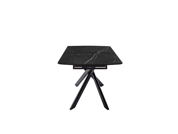 Rozkládací jídelní stůl VANINO keramika černý mramor, podnož černá matná 180(230)x76x90