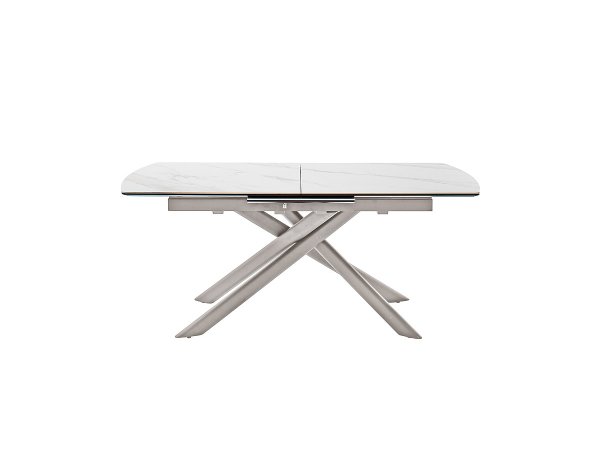 Rozkládací jídelní stůl VANINO keramika bílý mramor, podnož broušená nerezová ocel 180(230)x76x90