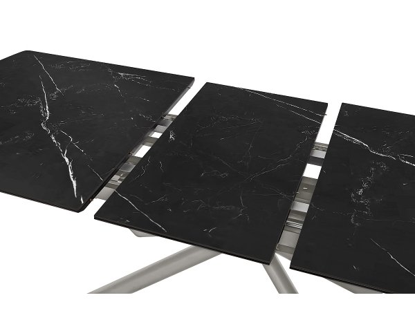 Rozkládací jídelní stůl VANINO keramika černý mramor, podnož broušená nerezová ocel 180(230)x76x90