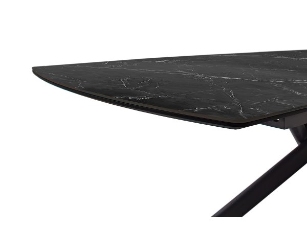 Rozkládací jídelní stůl VANINO keramika černý mramor, podnož černá matná 180(230)x76x90