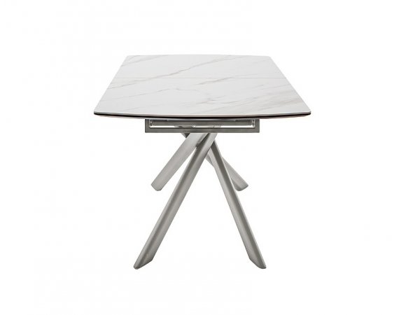 Rozkládací jídelní stůl VANINO keramika bílý mramor, podnož broušená nerezová ocel 180(230)x76x90
