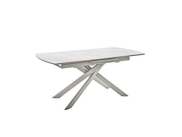 Rozkládací jídelní stůl VANINO keramika bílý mramor, podnož broušená nerezová ocel 180(230)x76x90