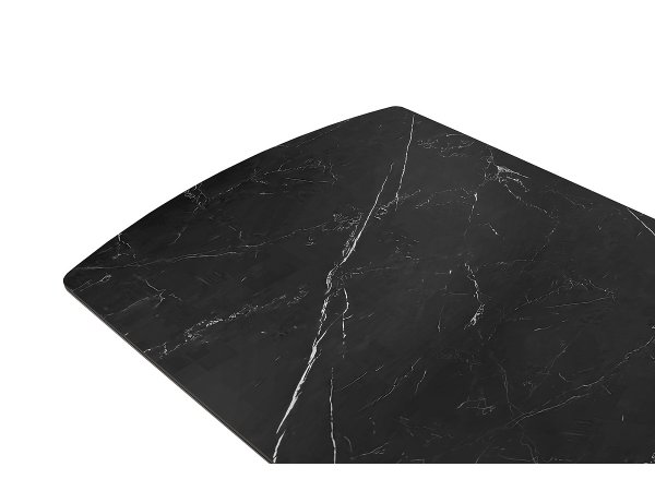 Rozkládací jídelní stůl VANINO keramika černý mramor, podnož černá matná 180(230)x76x90