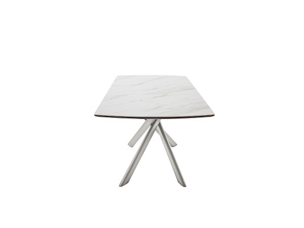 Rozkládací jídelní stůl VANINO keramika bílý mramor, podnož broušená nerezová ocel 180(230)x76x90