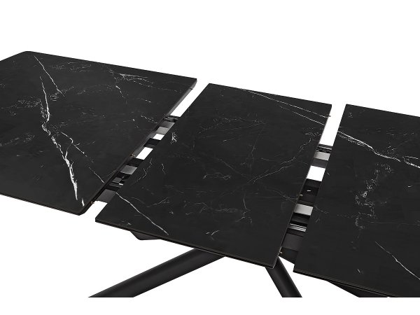 Rozkládací jídelní stůl VANINO keramika černý mramor, podnož černá matná 180(230)x76x90