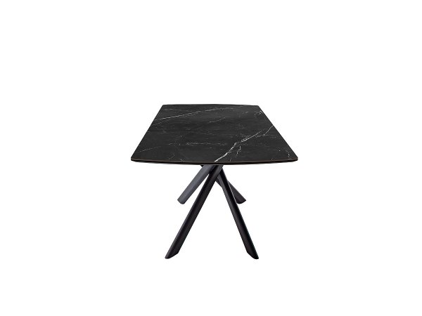 Rozkládací jídelní stůl VANINO keramika černý mramor, podnož černá matná 180(230)x76x90