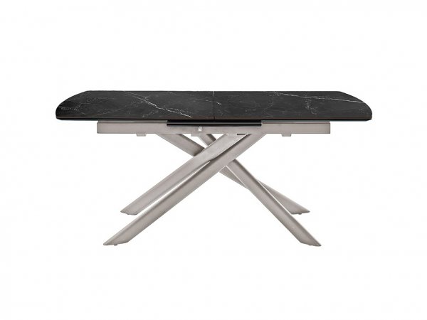 Rozkládací jídelní stůl VANINO keramika černý mramor, podnož broušená nerezová ocel 180(230)x76x90