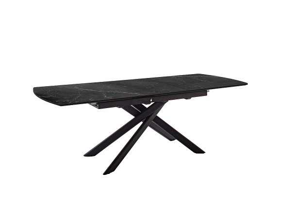 Rozkládací jídelní stůl VANINO keramika černý mramor, podnož černá matná 180(230)x76x90
