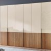 Šatní skříň s křídlovými dveřmi VALETTA, částečný masiv dub bianco / sklo champagner – 300 cm