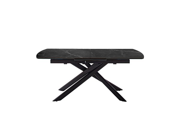 Rozkládací jídelní stůl VANINO keramika černý mramor, podnož černá matná 180(230)x76x90