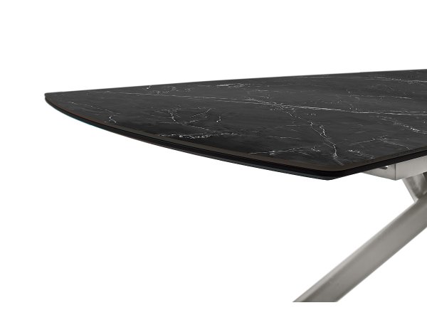 Rozkládací jídelní stůl VANINO keramika černý mramor, podnož broušená nerezová ocel 180(230)x76x90