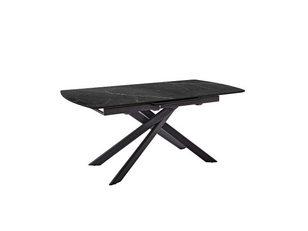 Rozkládací jídelní stůl VANINO keramika černý mramor, podnož černá matná 180(230)x76x90
