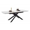 Rozkládací jídelní stůl VANINO keramika bílý mramor, podnož černá matná 180(230)x76x90