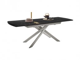 Rozkládací jídelní stůl VANINO keramika černý mramor, podnož broušená nerezová ocel 180(230)x76x90