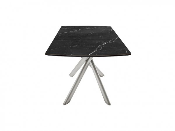 Rozkládací jídelní stůl VANINO keramika černý mramor, podnož broušená nerezová ocel 180(230)x76x90