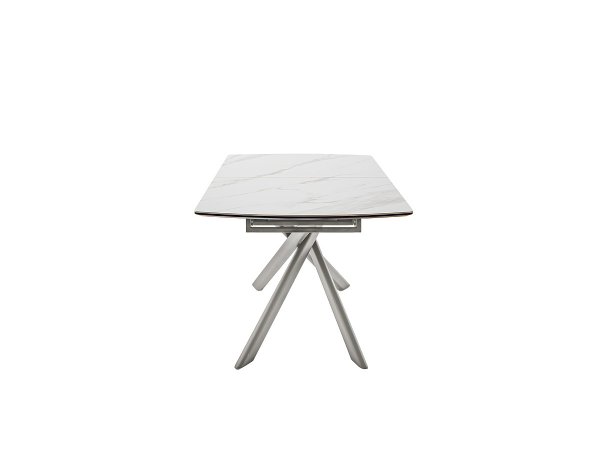 Rozkládací jídelní stůl VANINO keramika bílý mramor, podnož broušená nerezová ocel 180(230)x76x90