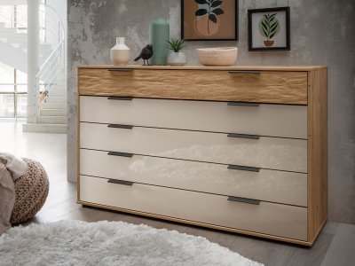 Komoda VANCOUVER dub bianco/sklo champagner