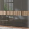 Šatní skříň s křídlovými dveřmi a rámem VENTURA, sklo havanna / dub bianco – 300 cm