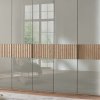 Šatní skříň s křídlovými dveřmi a rámem VENTURA, sklo kieselgrau / dub bianco– 300 cm
