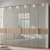 Šatní skříň s křídlovými dveřmi a rámem VENTURA, sklo kieselgrau / dub bianco– 300 cm