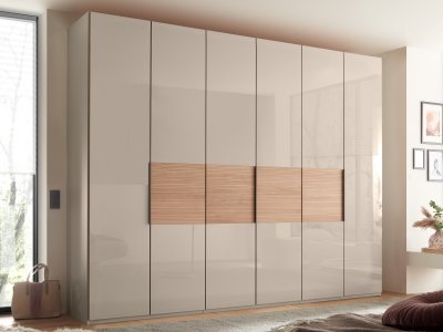 Šatní skříň s křídlovými dveřmi VERONA, sklo champagner / masivní dřevo – 300 cm
