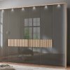 Šatní skříň s křídlovými dveřmi a rámem VENTURA, sklo havanna / dub bianco – 300 cm