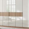 Šatní skříň s křídlovými dveřmi a rámem VENTURA, bílé sklo / dub bianco – 300 cm
