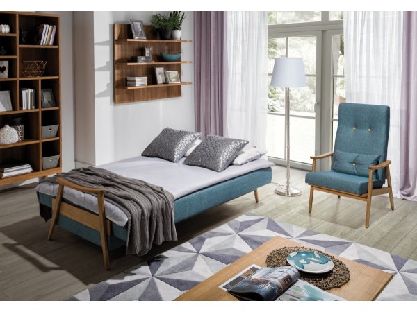 Houpací retro křeslo s dřevěnými područkami EGON