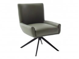 Kožená otočná židle WILSON XL bez područek, olivová s černou podnoží