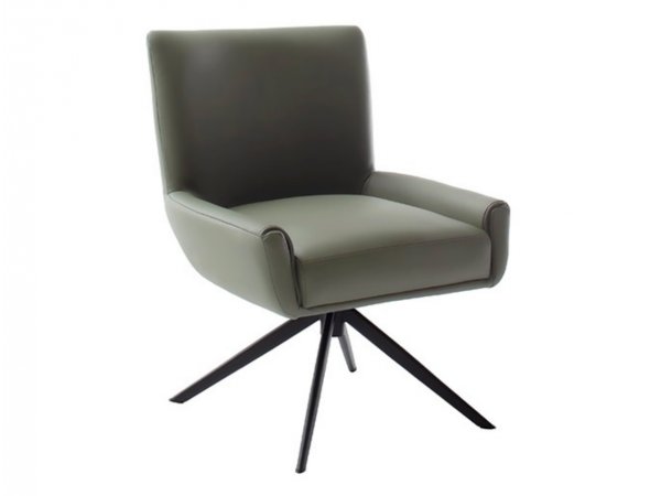 Kožená otočná židle WILSON XL bez područek, olivová s černou podnoží